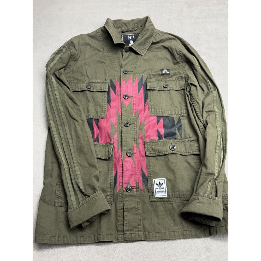 Adidas Neighborhood Field Jacket Olive Green Graphic Mens Small S20468 Aztec